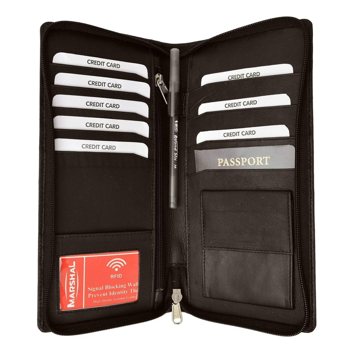 RFID Leather Zipper Travel Passport Wallet