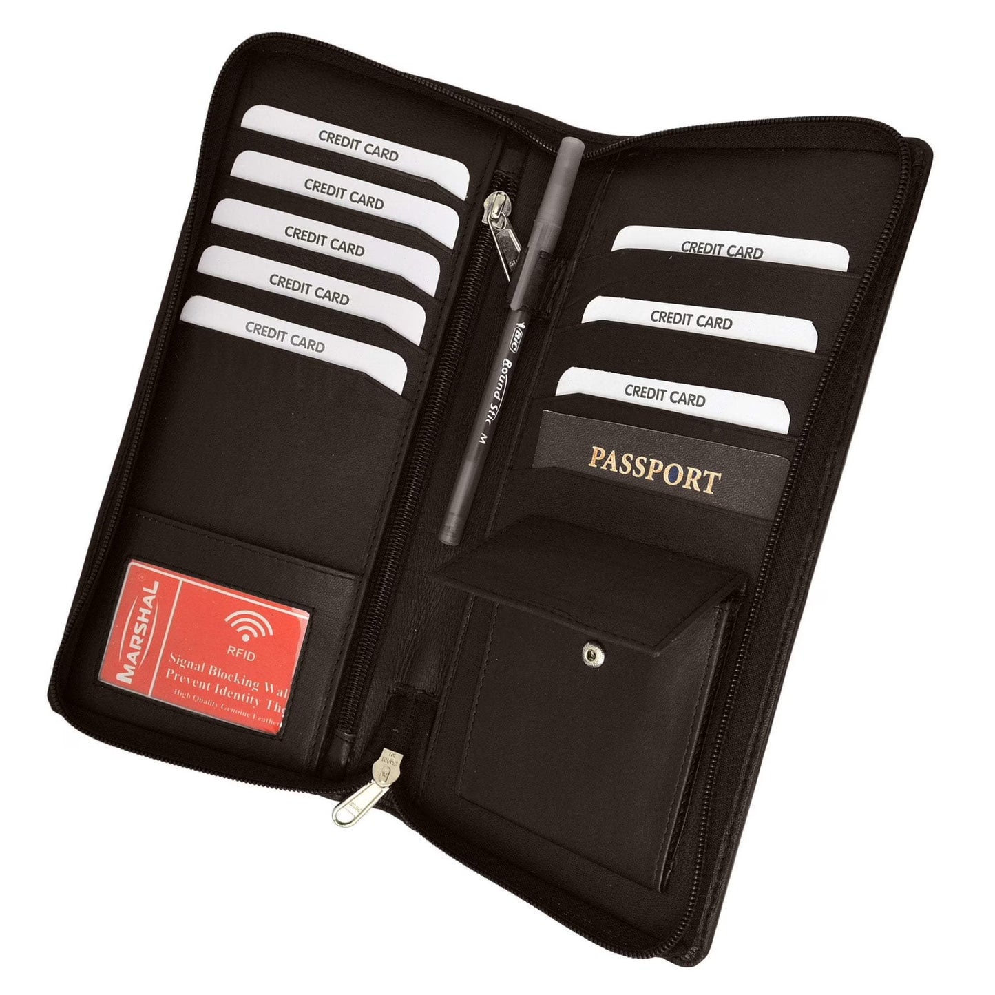 RFID Leather Zipper Travel Passport Wallet